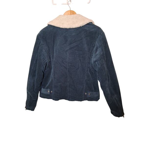 Free People Blue Green Corduroy Sherpa Collar Zip Up Cropped Jacket Small *READ - Picture 2 of 10